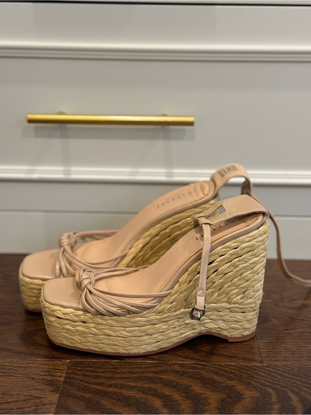 Beige Strappy Espadrille Platform Wedge Sandals Size 6